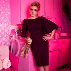 NWT Vixen By Micheline Pitt Miss Kitty Deadly Kiss Dress In Chocolate Brown L